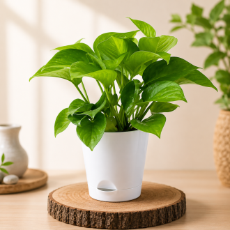 Green Money Plant with White Decorative Pot for Home & Office Décor